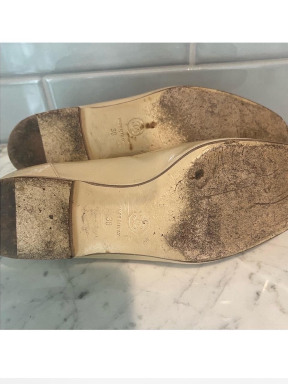 CHANEL Cream Leather Loafers with Gold CC Emblem - Picture 8 of 8